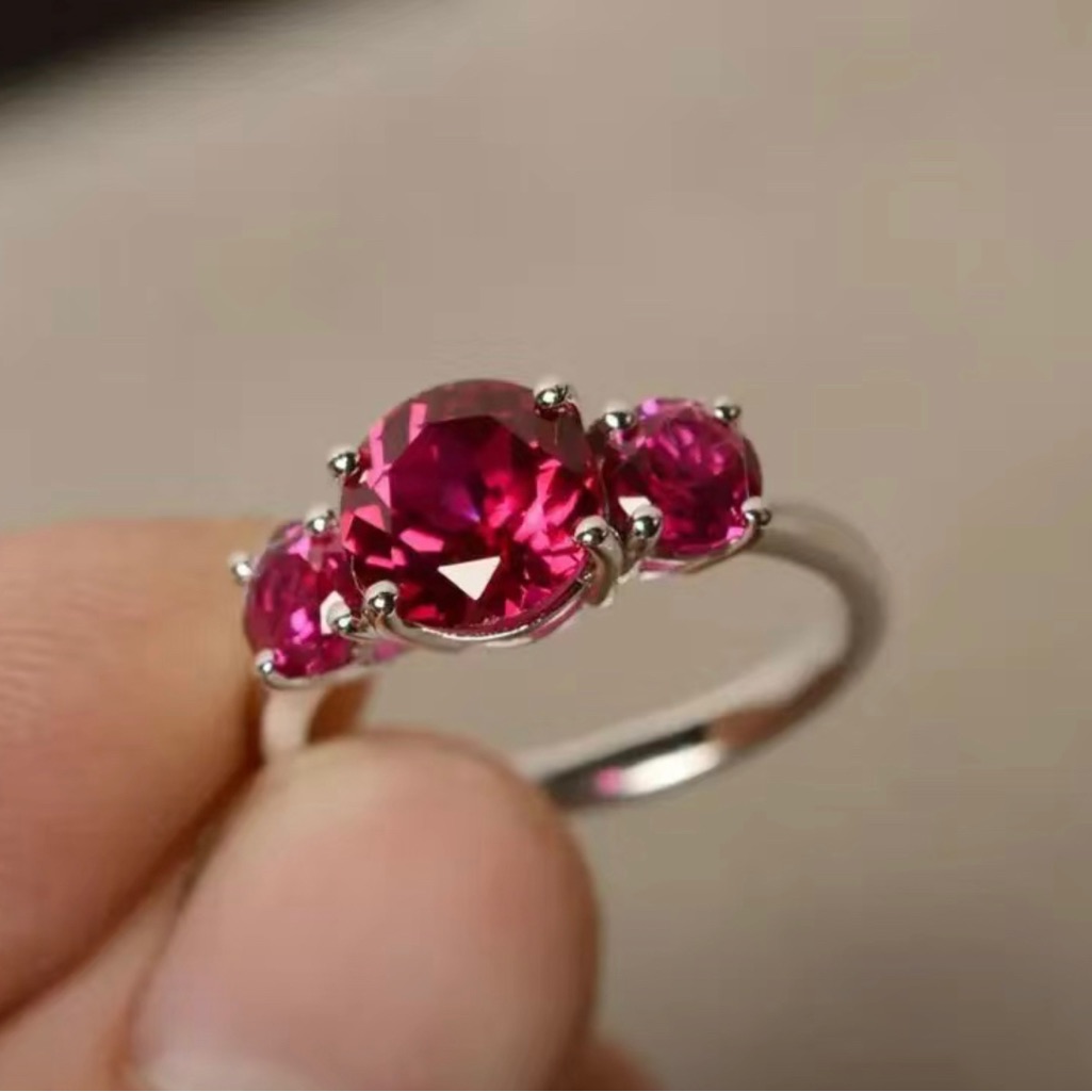 Classic Triple Round Ruby Red Ring